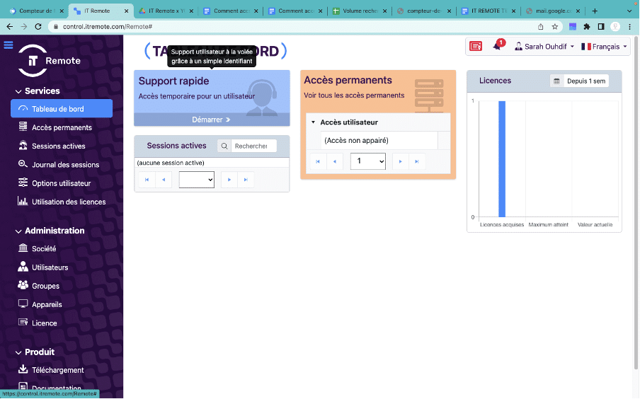 Tableau de bord de la solution IT Remote